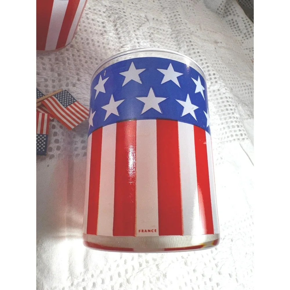 4 Vintage Dartington Designs-France Patriotic American Flag Glasses
